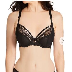 Freya Women's Black Lace Strappy Underwire Bra 34DD Goth Whimsigoth Grunge Fairy